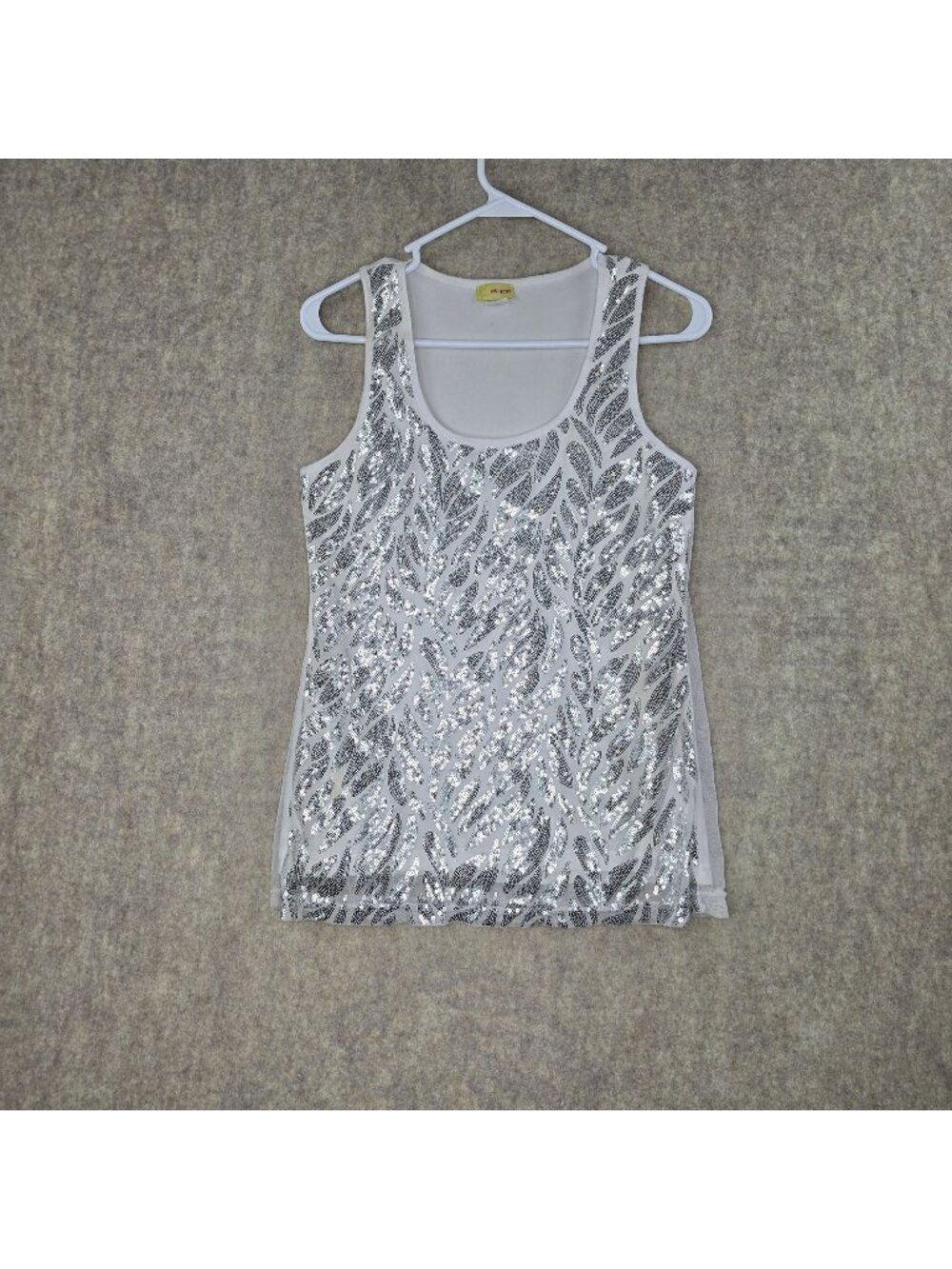 Wildcat Women's Sequin Tank Top Silver & White Large Sleeveless Lightweight Mesh